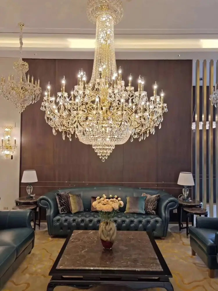 European-Style Living Room Crystal Chandelier Duplex Floor-To-Ceiling Light Fixture Luxurious and Grand Chandelier for