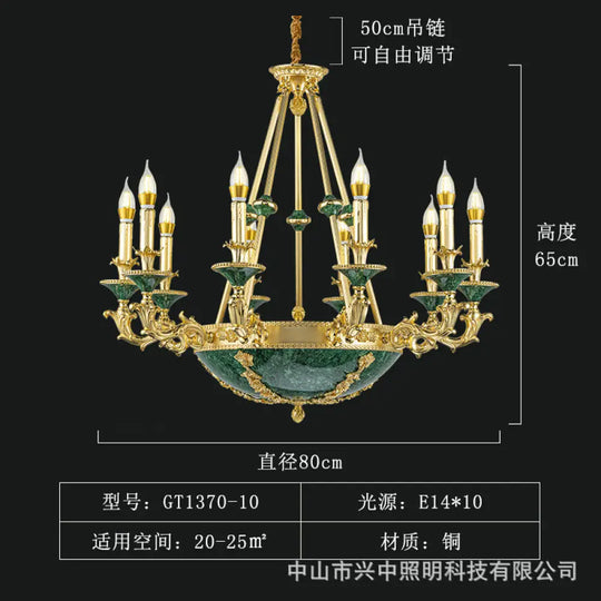 Leah French Retro Copper Crystal Villa Chandelier 10-head chandelier (diameter 80cm, height 65cm) Chandelier