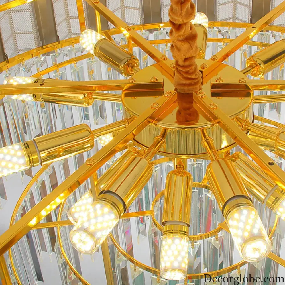 LED Stainless Steel Golden Post-Modern Chandelier - Light Luxury Crystal Elegance for Living Rooms, Bedrooms, and Dining Spaces - DecorGlobe