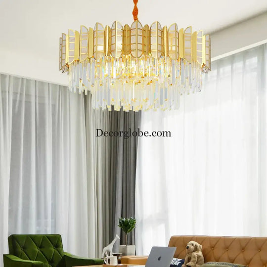 LED Stainless Steel Golden Post-Modern Chandelier - Light Luxury Crystal Elegance for Living Rooms, Bedrooms, and Dining Spaces - DecorGlobe