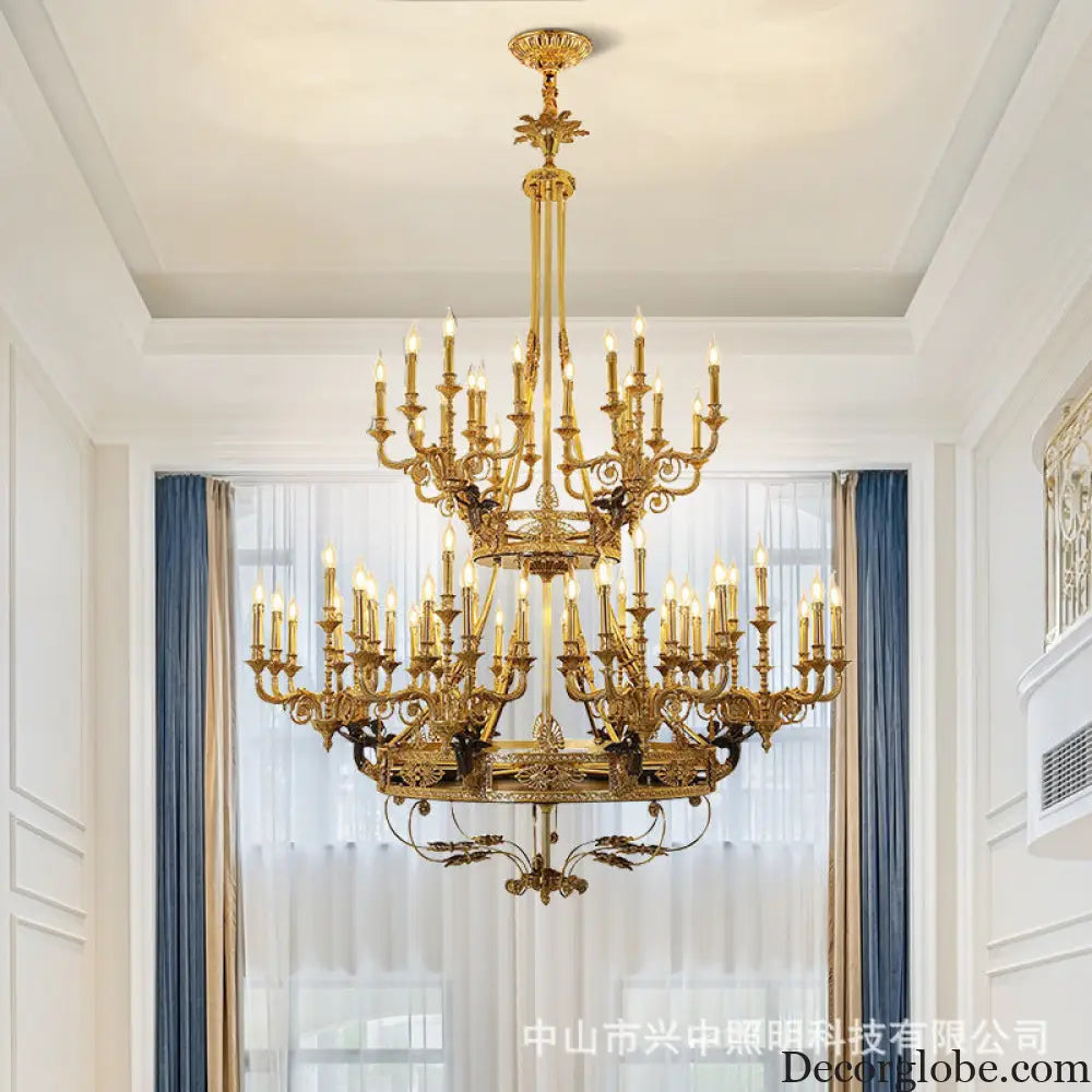 French Villa Copper Crystal Chandelier for Grand Living Room 40 + 20 heads (diameter 170cm, height 230cm)