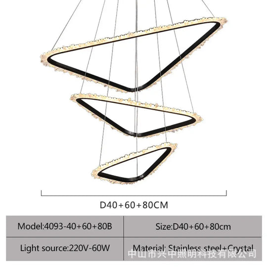 Lillian Modern Natural Crystal Staircase Chandelier B：D40 + D60 + D80 Chandelier