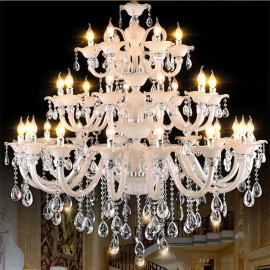 Long Crystal Chandelier for Duplex Villa and Staircase Lighting 32 lights / Neutral light Chandelier