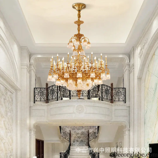 European-style copper Villa Hall chandelier French luxury elegant duplex building high retro living room candle crystal