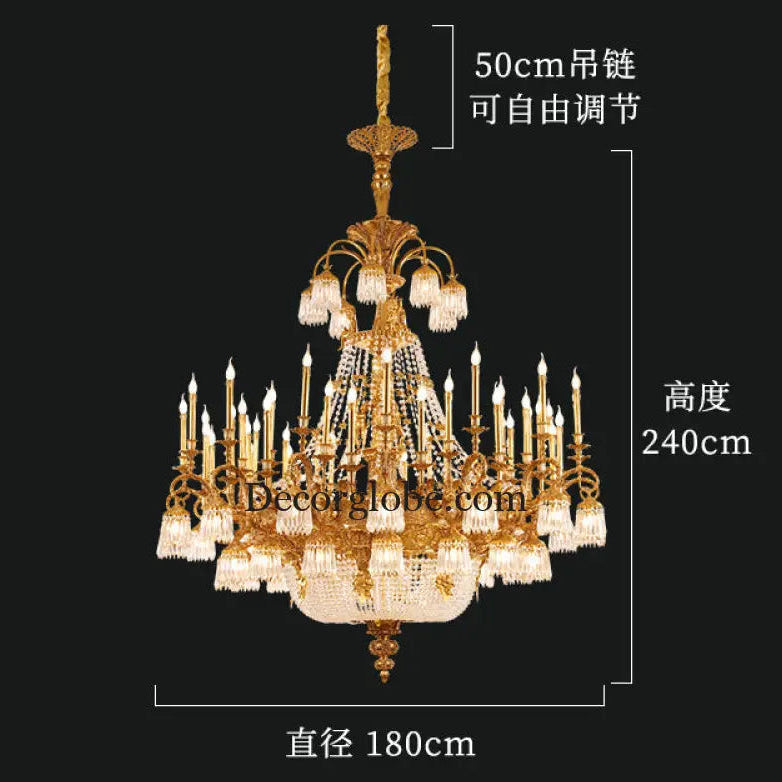 European-style copper Villa Hall chandelier French luxury elegant duplex building high retro living room candle crystal