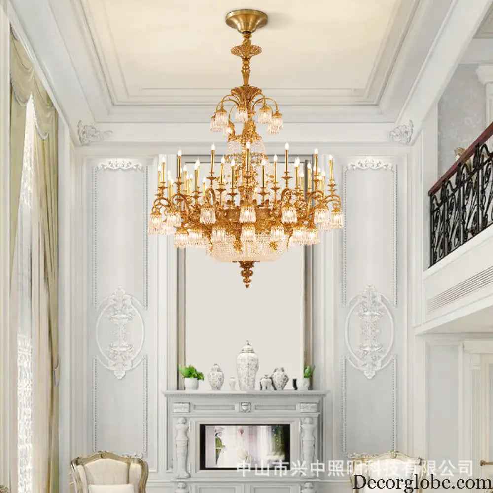 European-style copper Villa Hall chandelier French luxury elegant duplex building high retro living room candle crystal