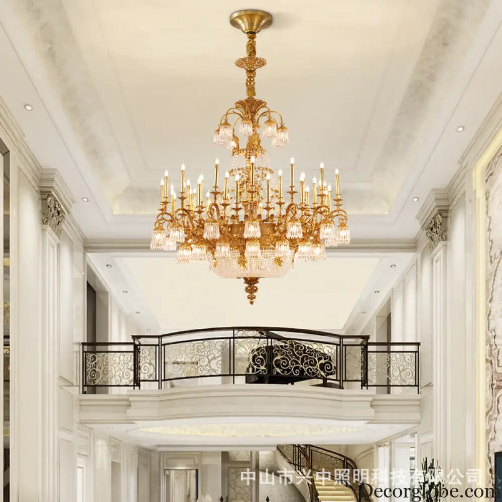 European-style copper Villa Hall chandelier French luxury elegant duplex building high retro living room candle crystal