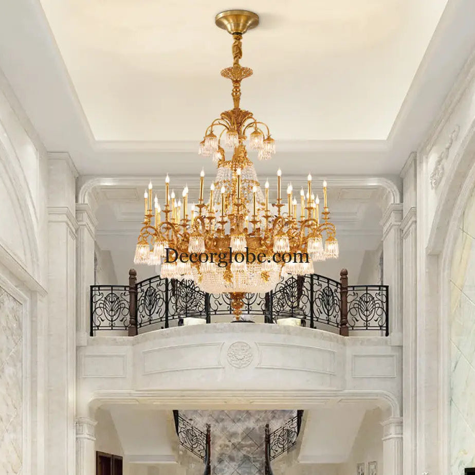 European-style copper Villa Hall chandelier French luxury elegant duplex building high retro living room candle crystal