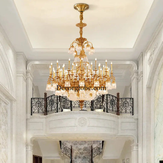 European-style copper Villa Hall chandelier French luxury elegant duplex building high retro living room candle crystal