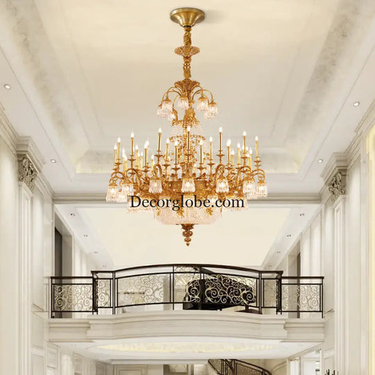 European-style copper Villa Hall chandelier French luxury elegant duplex building high retro living room candle crystal