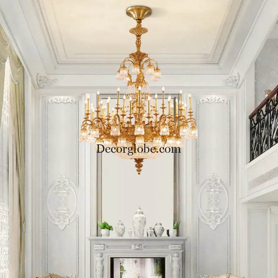 European-style copper Villa Hall chandelier French luxury elegant duplex building high retro living room candle crystal