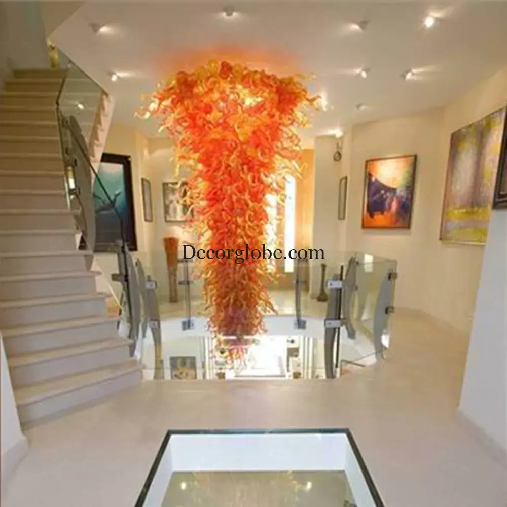 LUXARA Orange Hand-Blown Glass Statement Chandelier chandelier