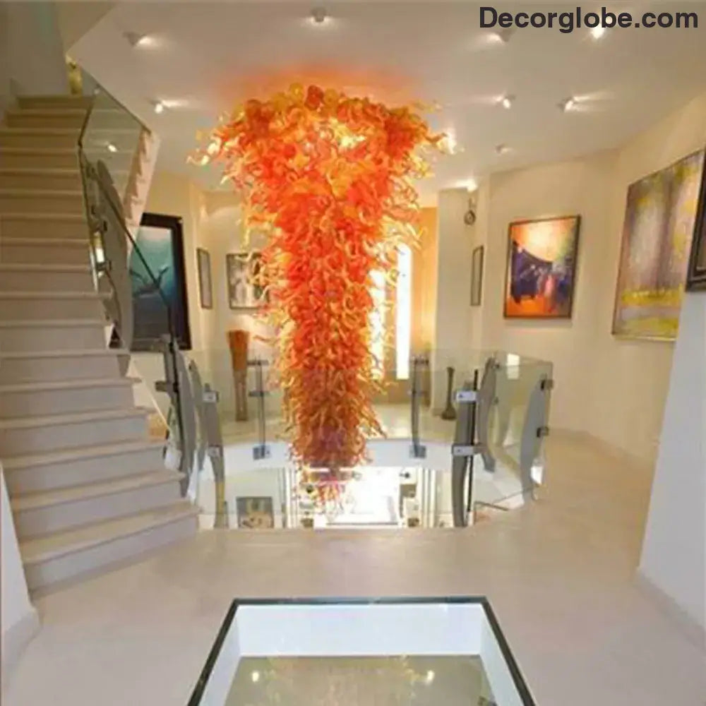 LUXARA Orange Hand-Blown Glass Statement Chandelier chandelier