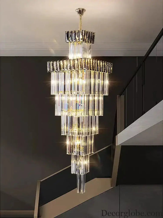 Luxurious Crystal Clear Pendant Light - Artistic Chandelier for Elegant Living Rooms and Staircases - DecorGlobe