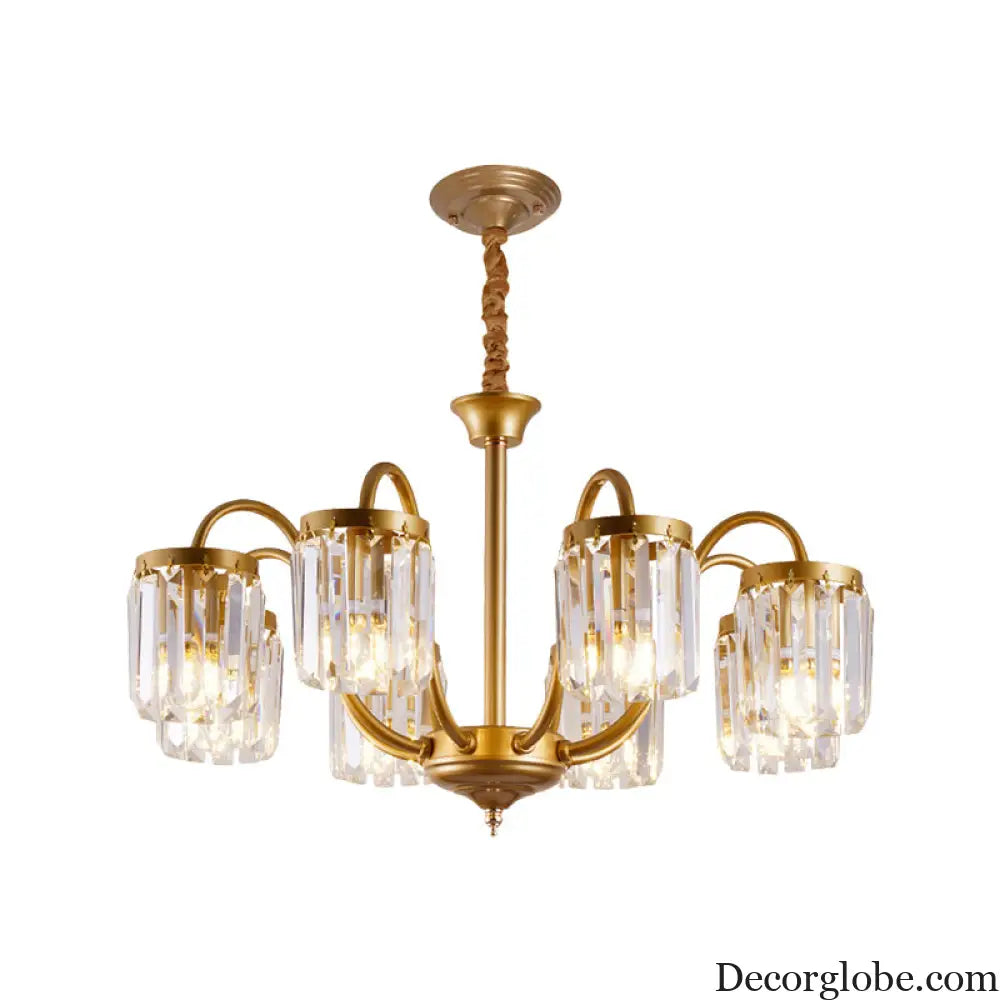 Modern Cylinder Crystal Pendant Chandelier with Gold Finish - 6/8 Heads