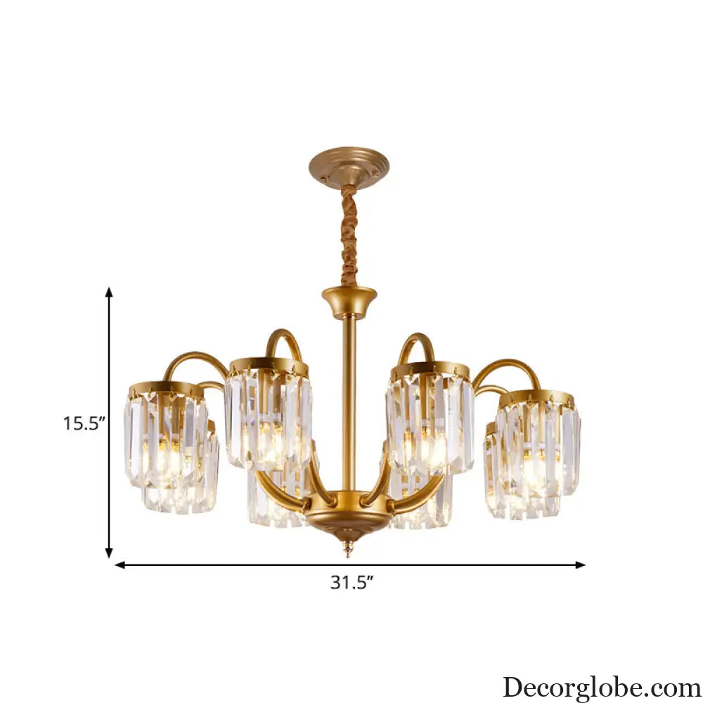 Modern Cylinder Crystal Pendant Chandelier with Gold Finish - 6/8 Heads