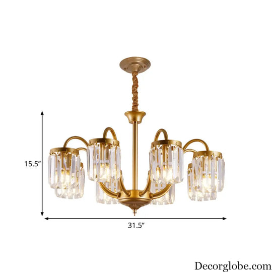 Modern Cylinder Crystal Pendant Chandelier with Gold Finish - 6/8 Heads