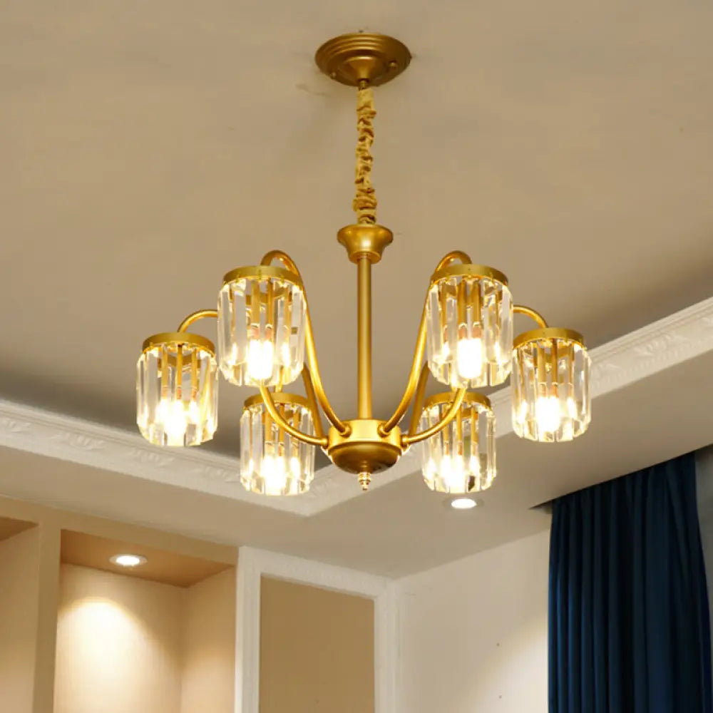 Modern Cylinder Crystal Pendant Chandelier with Gold Finish - 6/8 Heads 6 / Gold
