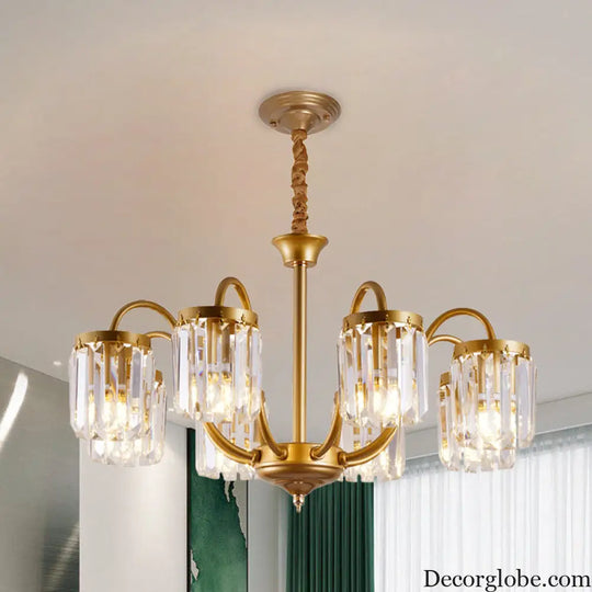 Modern Cylinder Crystal Pendant Chandelier with Gold Finish - 6/8 Heads