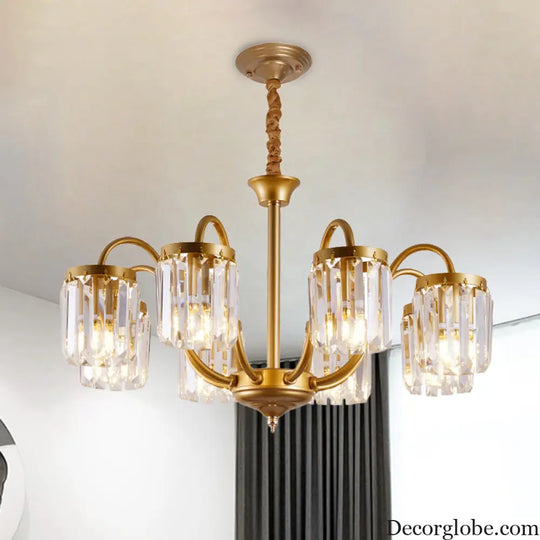 Modern Cylinder Crystal Pendant Chandelier with Gold Finish - 6/8 Heads