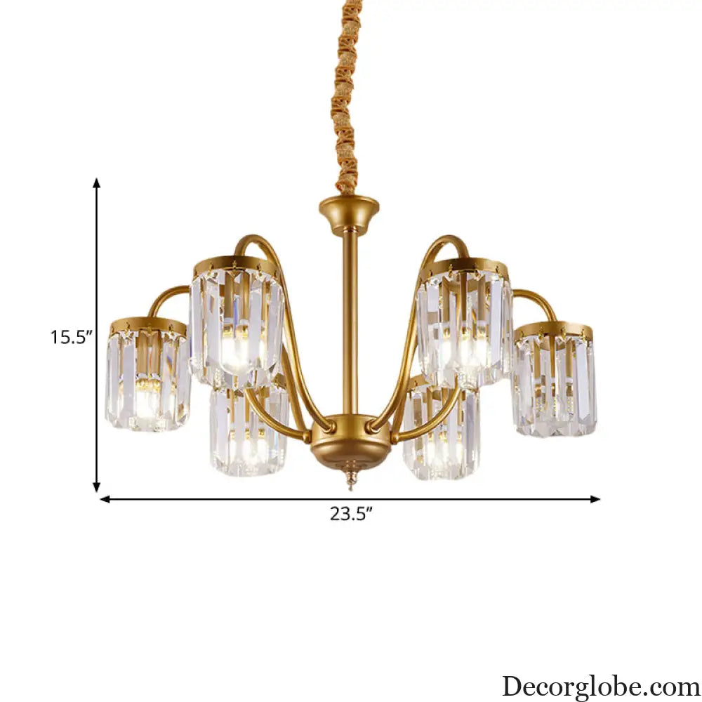 Modern Cylinder Crystal Pendant Chandelier with Gold Finish - 6/8 Heads