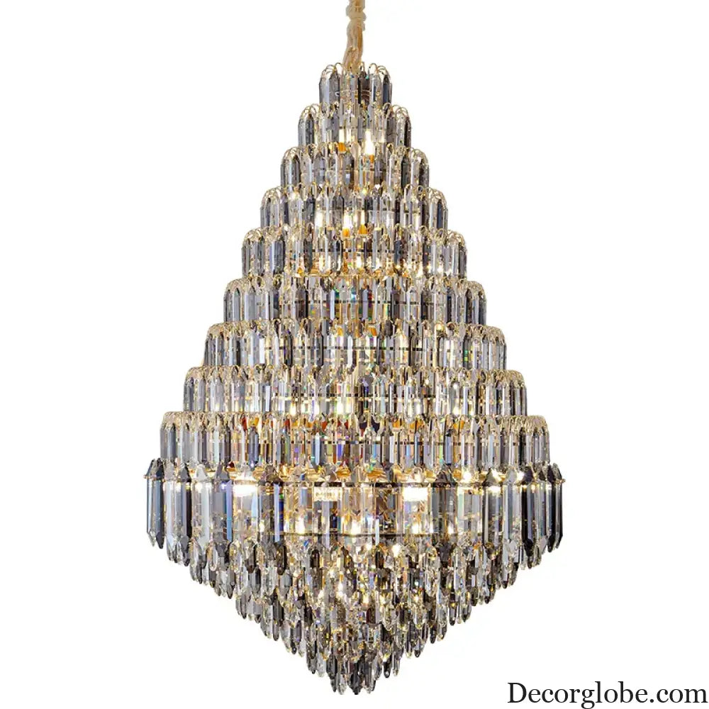 Luxurious Golden Amber Crystal Chandelier - Grand Decorative Lighting for Lobbies, Villas, Staircases, and Corridors - DecorGlobe