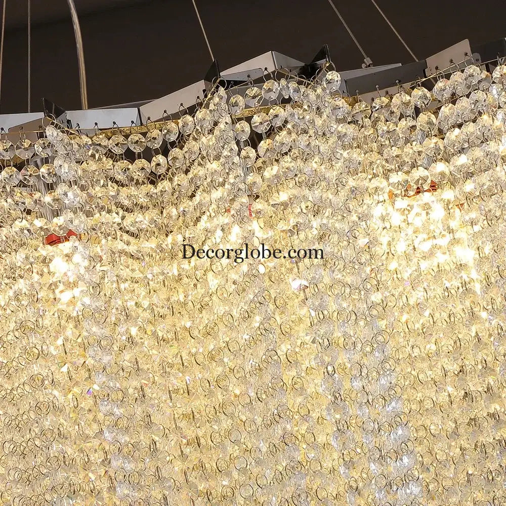 Luxurious Modern Crystal Chain Chandelier - A Dazzling Dining Room Centerpiece with Rectangle Design and LED Brilliance - DecorGlobe