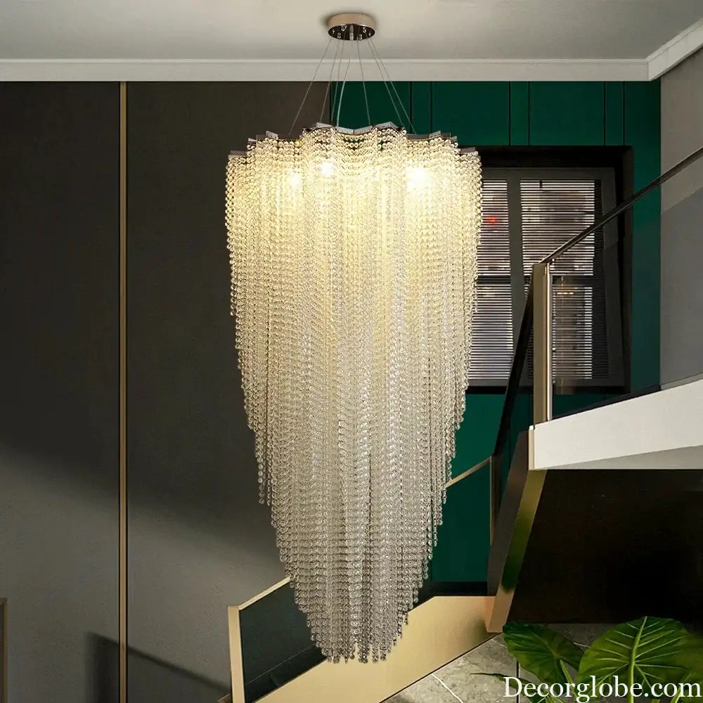 Luxurious Modern Crystal Chain Chandelier - A Dazzling Dining Room Centerpiece with Rectangle Design and LED Brilliance - DecorGlobe