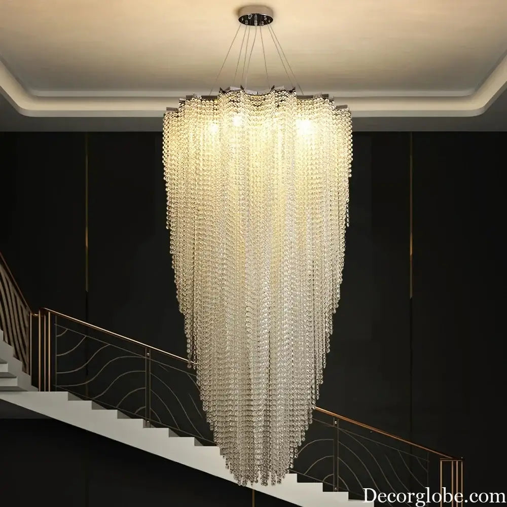 Luxurious Modern Crystal Chain Chandelier - A Dazzling Dining Room Centerpiece with Rectangle Design and LED Brilliance - DecorGlobe