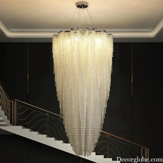 Luxurious Modern Crystal Chain Chandelier - A Dazzling Dining Room Centerpiece with Rectangle Design and LED Brilliance - DecorGlobe