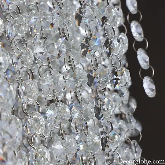 Luxurious Modern Crystal Chain Chandelier - A Dazzling Dining Room Centerpiece with Rectangle Design and LED Brilliance - DecorGlobe