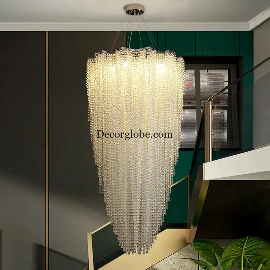 Luxurious Modern Crystal Chain Chandelier - A Dazzling Dining Room Centerpiece with Rectangle Design and LED Brilliance - DecorGlobe