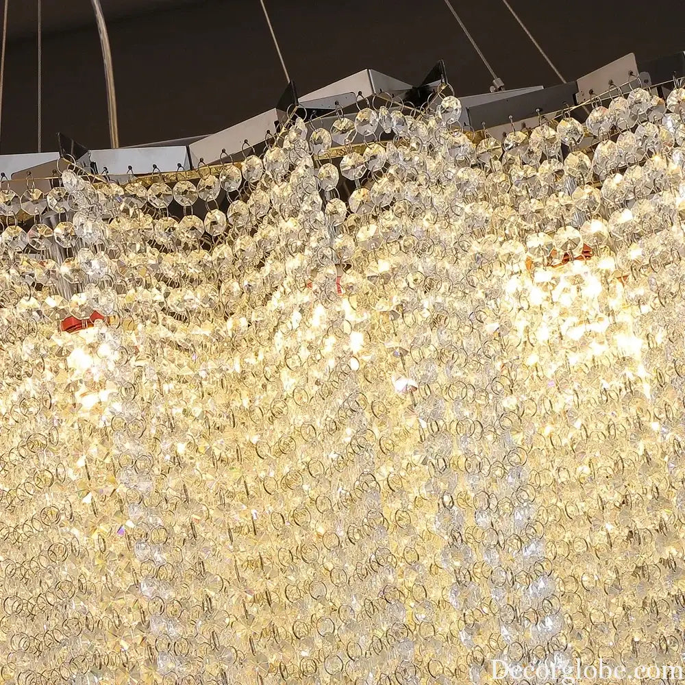 Luxurious Modern Crystal Chain Chandelier - A Dazzling Dining Room Centerpiece with Rectangle Design and LED Brilliance - DecorGlobe