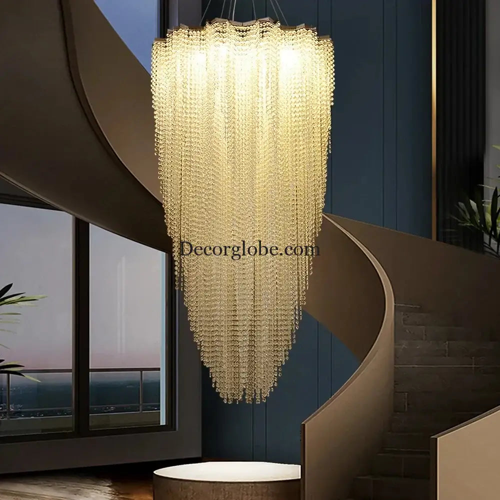 Luxurious Modern Crystal Chain Chandelier - A Dazzling Dining Room Centerpiece with Rectangle Design and LED Brilliance - DecorGlobe