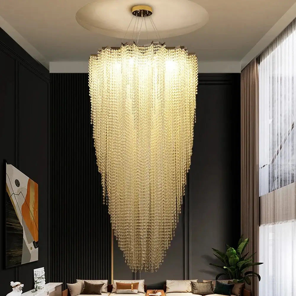 Luxurious Modern Crystal Chain Chandelier - A Dazzling Dining Room Centerpiece with Rectangle Design and LED Brilliance - DecorGlobe