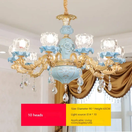 Luxury Ceramic Crystal Chandelier for Bedroom and Villa Staircase 10 light arms / Cold light Chandelier