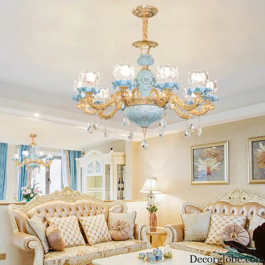 Luxury Ceramic Crystal Chandelier for Bedroom and Villa Staircase Chandelier