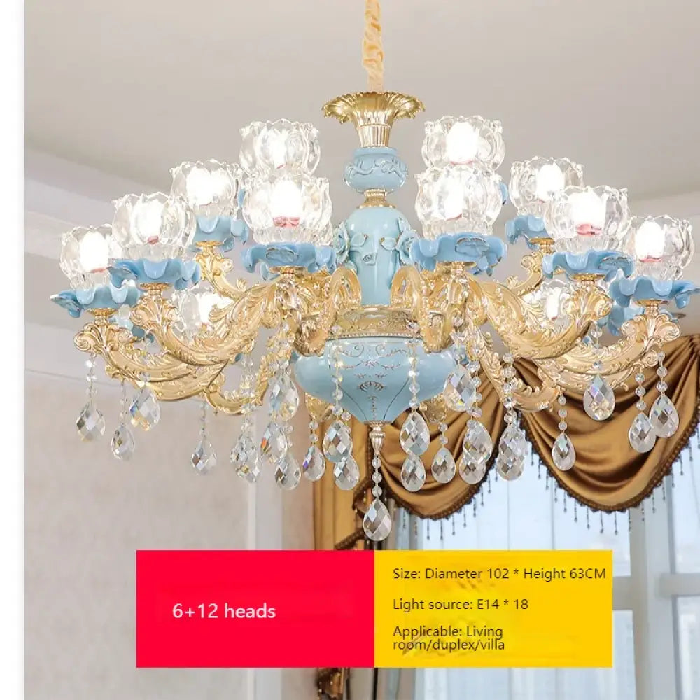 Luxury Ceramic Crystal Chandelier for Bedroom and Villa Staircase 6-12 light arms / Warm light Chandelier