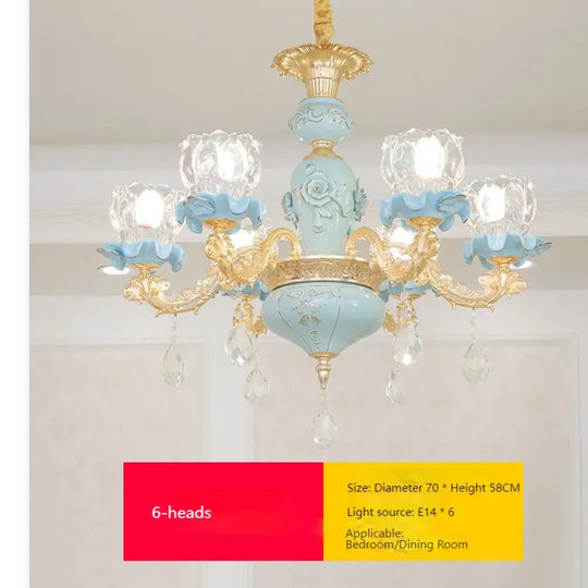Luxury Ceramic Crystal Chandelier for Bedroom and Villa Staircase 6 light arms / Warm light Chandelier