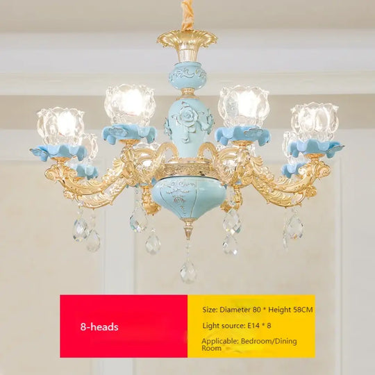 Luxury Ceramic Crystal Chandelier for Bedroom and Villa Staircase 8 light arms / Warm light Chandelier