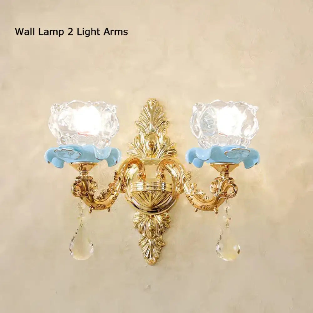 Luxury Ceramic Crystal Chandelier for Bedroom and Villa Staircase Wall Lamp 2 Arms / Warm light Chandelier