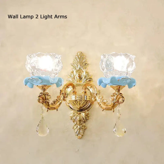 Luxury Ceramic Crystal Chandelier for Bedroom and Villa Staircase Wall Lamp 2 Arms / Warm light Chandelier