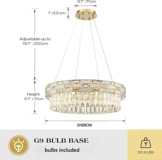 Luxury Circular Crystal Pendant Chandelier for Dining and Living Room Dia 100cm(1) / warm light 3000k Chandelier