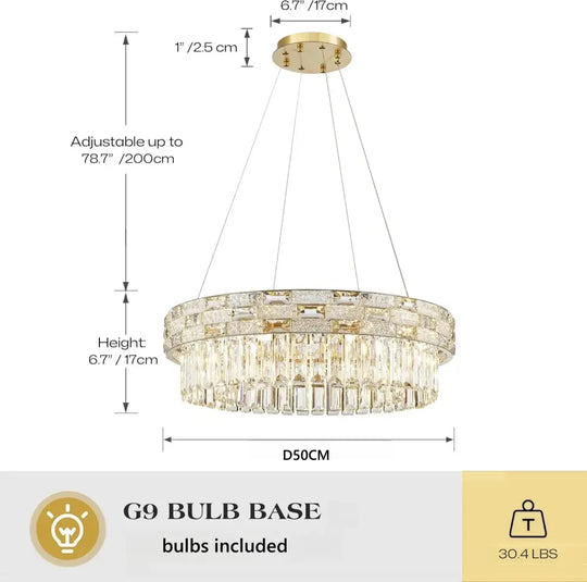 Luxury Circular Crystal Pendant Chandelier for Dining and Living Room Dia 50cm / warm light 3000k Chandelier