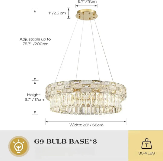 Luxury Circular Crystal Pendant Chandelier for Dining and Living Room Dia 58cm / warm light 3000k Chandelier