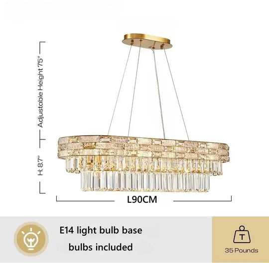 Luxury Circular Crystal Pendant Chandelier for Dining and Living Room L 90cm / warm light 3000k Chandelier