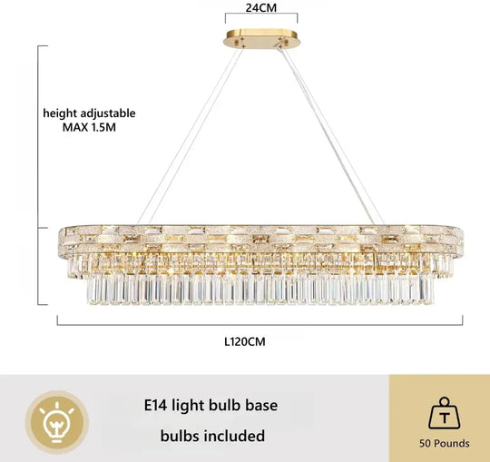 Luxury Circular Crystal Pendant Chandelier for Dining and Living Room L120cm / warm light 3000k Chandelier