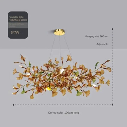 Luxury Ginkgo Leaf Glass Branch Chandelier L100cm Coffee Chandelier