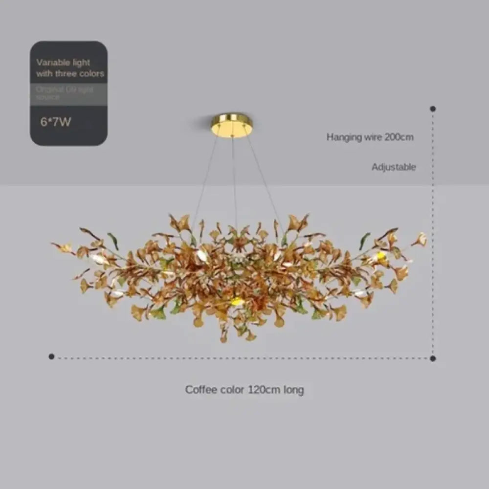 Luxury Ginkgo Leaf Glass Branch Chandelier L120cm Coffee Chandelier