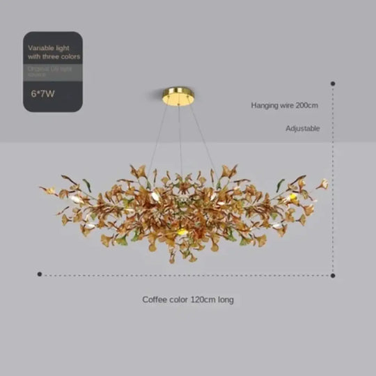 Luxury Ginkgo Leaf Glass Branch Chandelier L120cm Coffee Chandelier